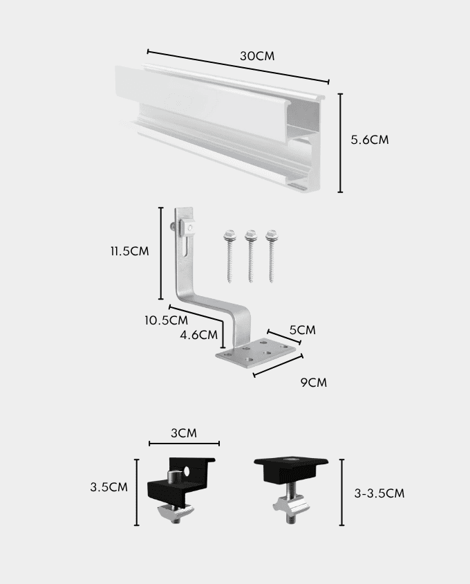 Aluminium Tile Roof Mounting Set 30cm Rails | For 4 Panels - Image 2
