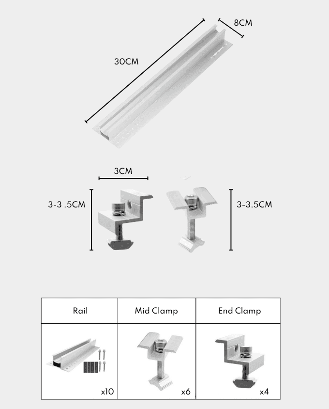 Aluminium Flat Roof Mounting Set 30cm Rails | For 4 panels - Image 3
