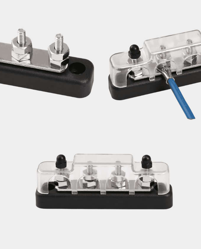 4 Way Busbar Red and Black Pair M5-M6 Stud 100A DC - Image 2